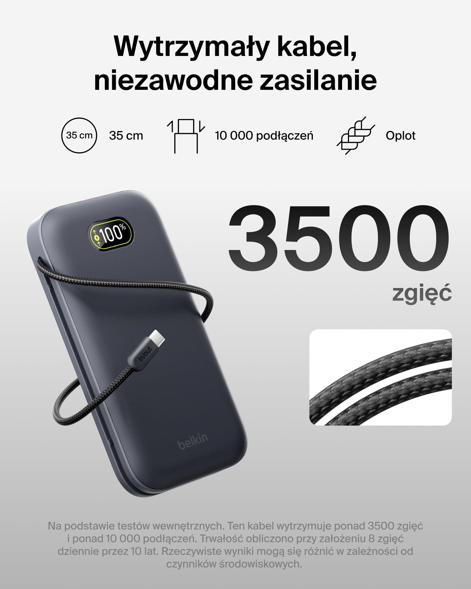 Belkin UltraCharge Pro Powerbank 27 000 mAh, Przenośna Ładowarka ze Wbudowanym Kablem USB-C, 240 W USB PD – Szybkie Ładowanie Urządzeń MacBook Pro, iPhone, iPad, Galaxy, Pixel i Innych – Antracytowy