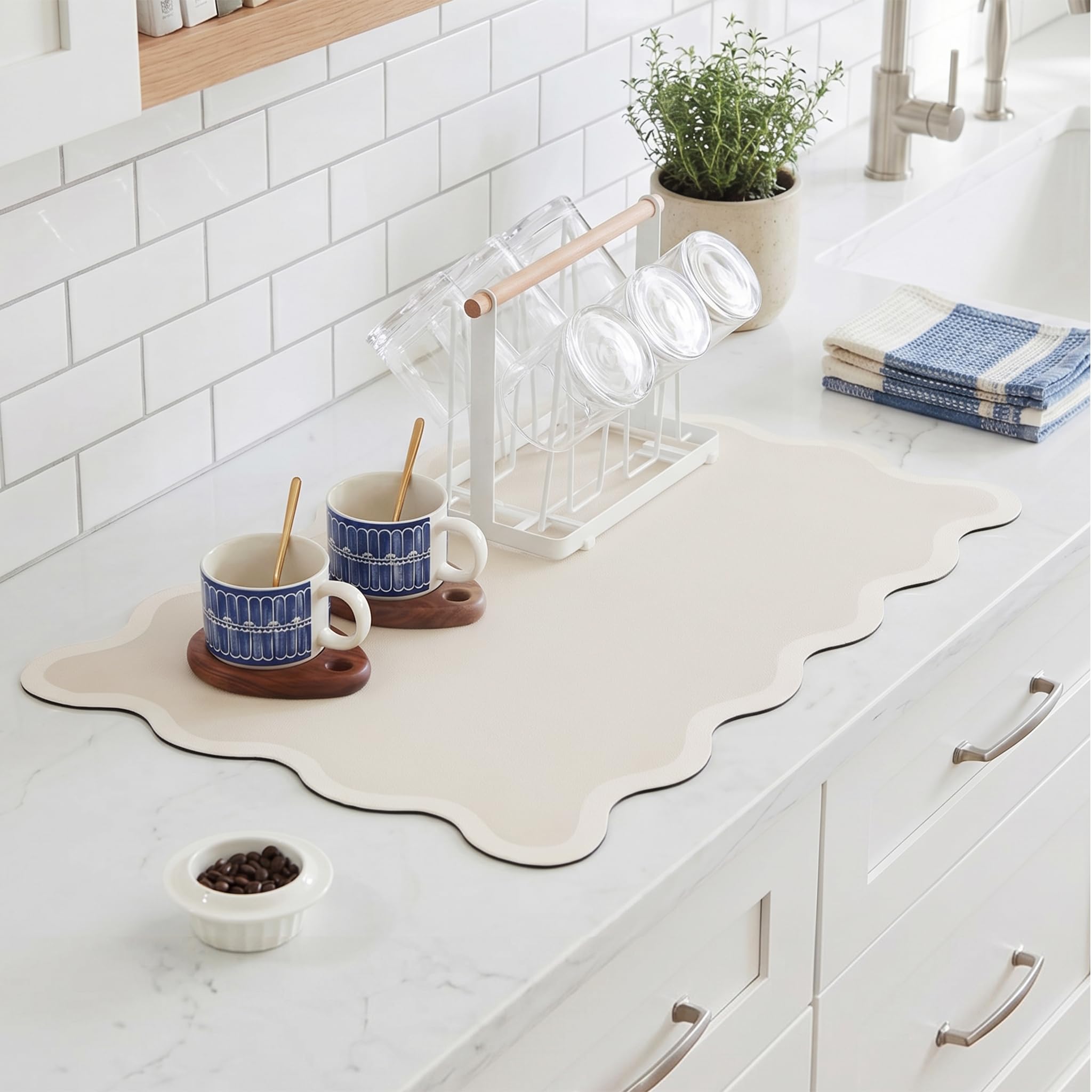 Photo 1 of Ralxion Scalloped Dish Drying Mat - Beige, 12" x 19"
