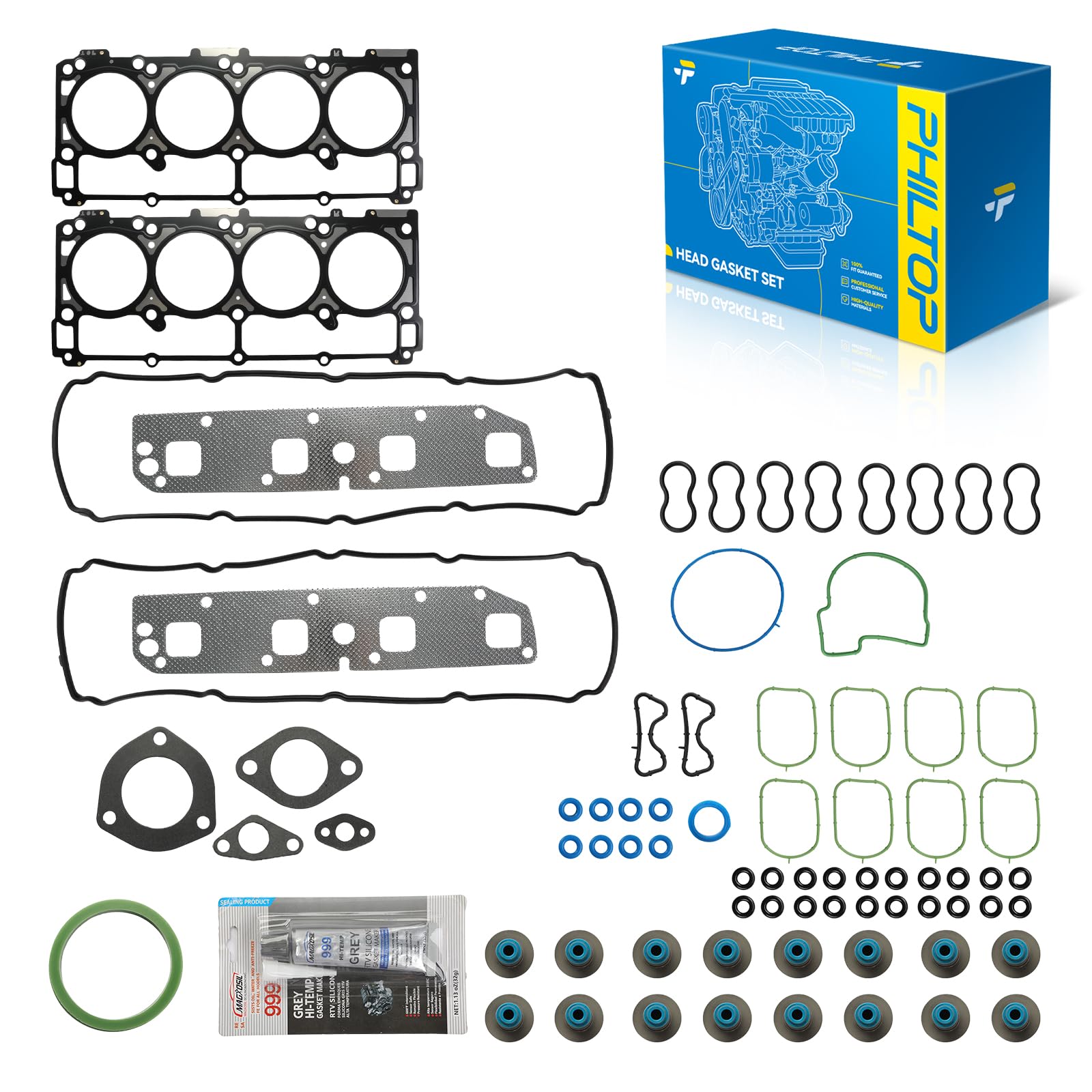 PHILTOP Head Gasket Kit Fit for Dodge Ram 1500 2500 2003-2008 5.7L | Fit for Chrysler 300/Jeep Grand Cherokee 2005-2008 5.7L, Charger Commander 2006-2008 5.7L, Durango Aspen Magnum, HS26284PT1