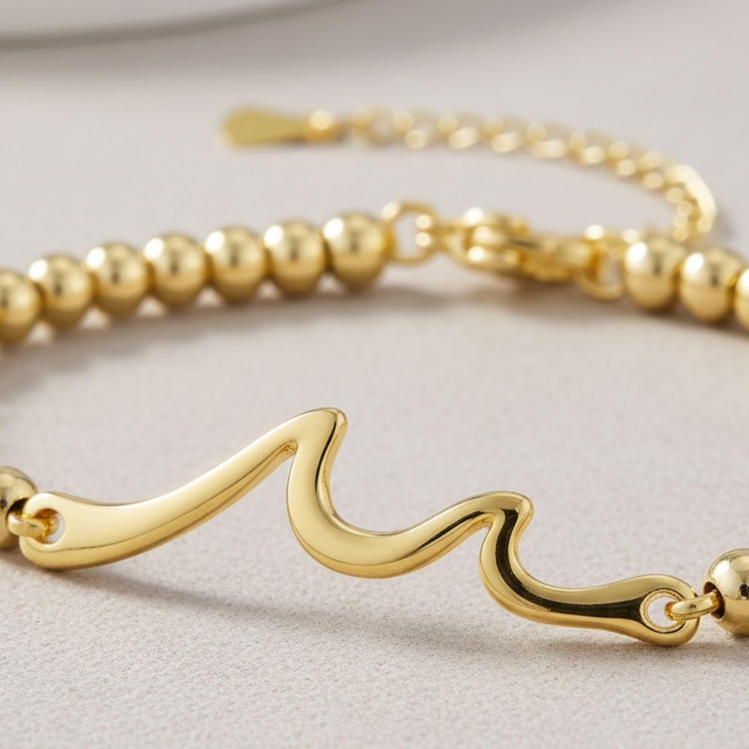 Solza Stainless Steel Wave Bracelet for Women – Adjustable Beaded Bracelet with 6mm Imperial Jasper Stones – Silver Plated Stainless Steel Beaded Jewelry Bracelet for Women & Gifts