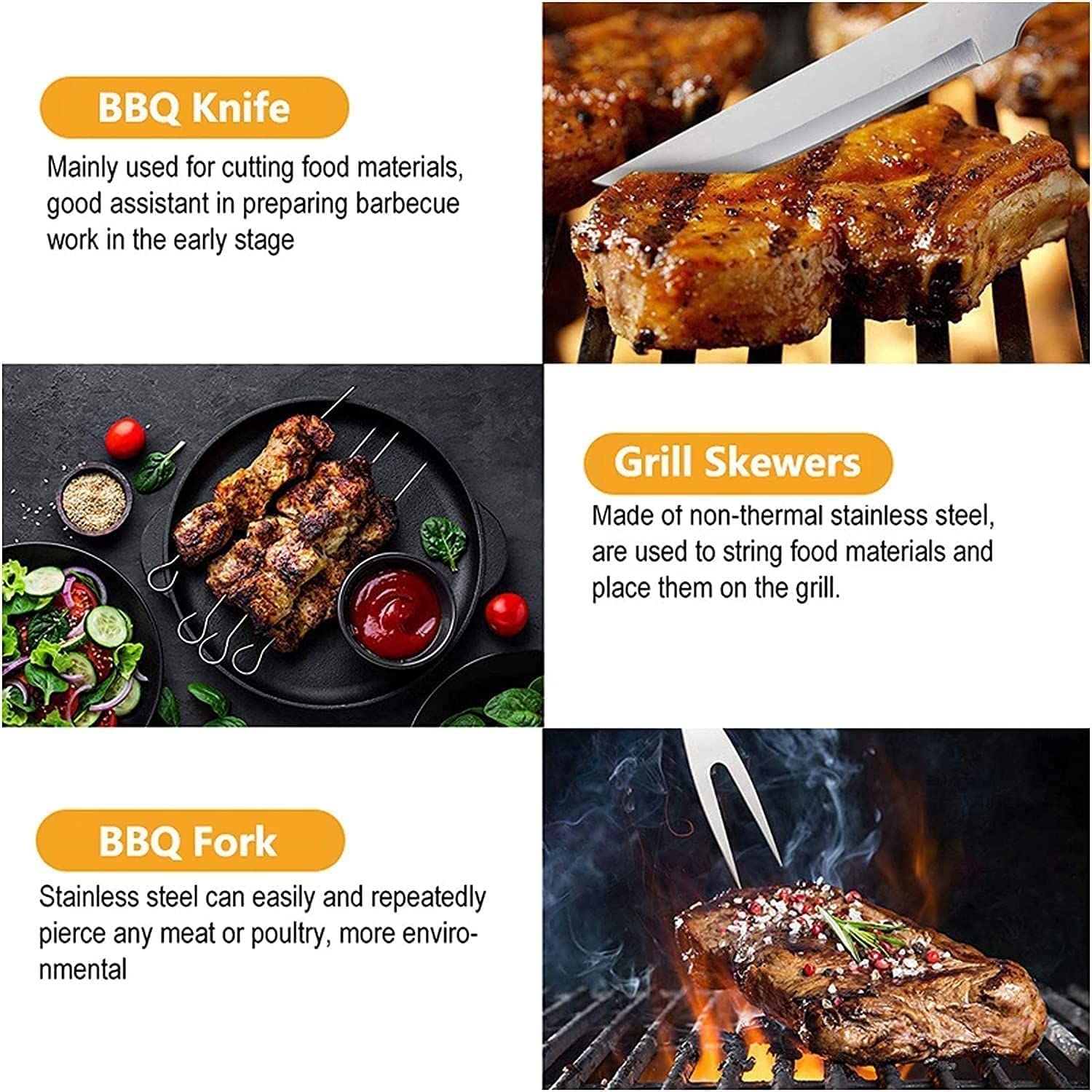 Zestaw akcesoriów do grilla, 5 szt. Przyborów do grillowania Zestaw narzędzi, Narzędzia do grillowania ze stali nierdzewnej Prezent na grilla, kemping