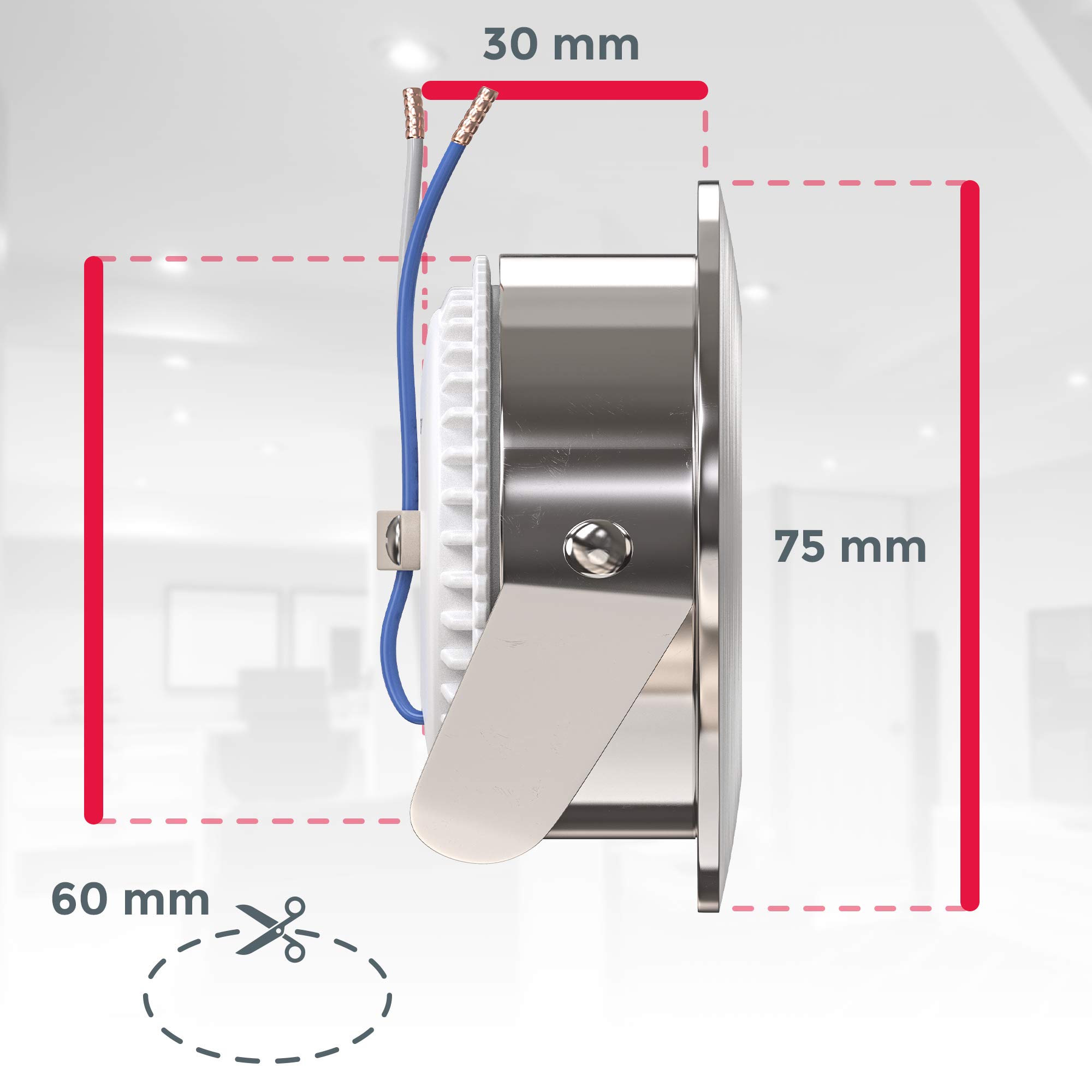 B.K.Licht Faretti LED da incasso dimmerabili, 5,5W, diametro foro 60mm, 5 faretti da bagno ultrasottili, luce calda, resistenti agli schizzi d'acqua, plastica nickel opaco, 230V IP44