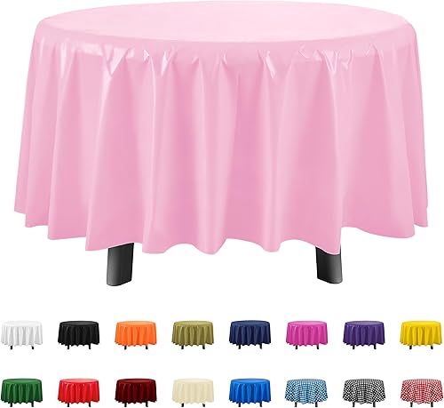 Miniatura 7 de Eleclassi Paquete de 6 manteles redondos de plástico desechables de alta calidad, manteles de plástico redondos de 84 pulgadas para fiestas, mantel