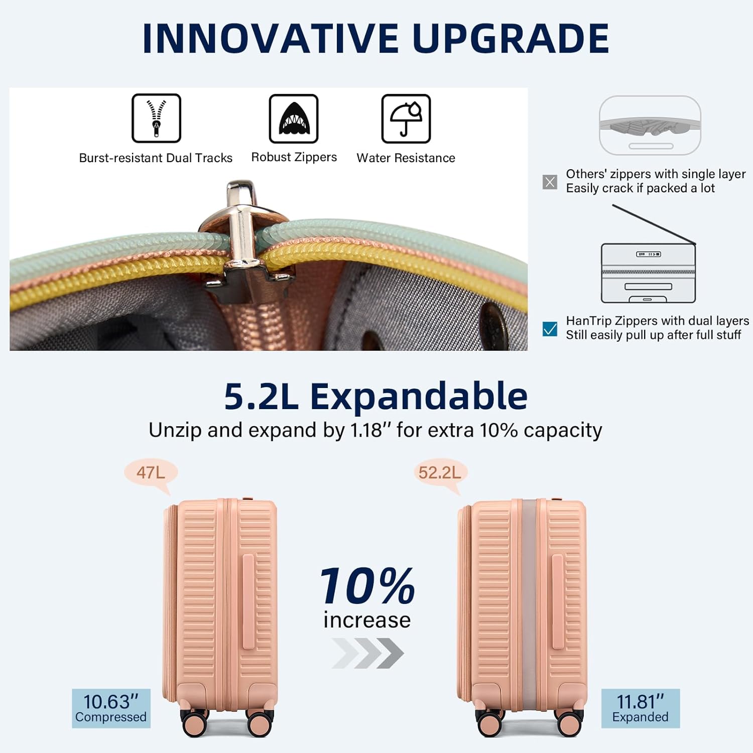 20 Inch Carry on Luggage 22x14x9 Airline Approved Hard Shell Suitcases with Wheels, Top Opening Expandable Carry on Luggage with Cup Holder Small Rolling Suitcase with Lock, Pink - Image 8