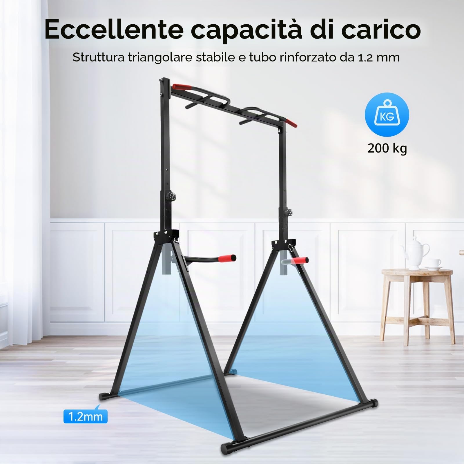Barra per trazioni autoportante Power Tower Dip Station pieghevole, Pull Up Bar regolabile, multifunzione Home Gym Attrezzature per l'allenamento della forza