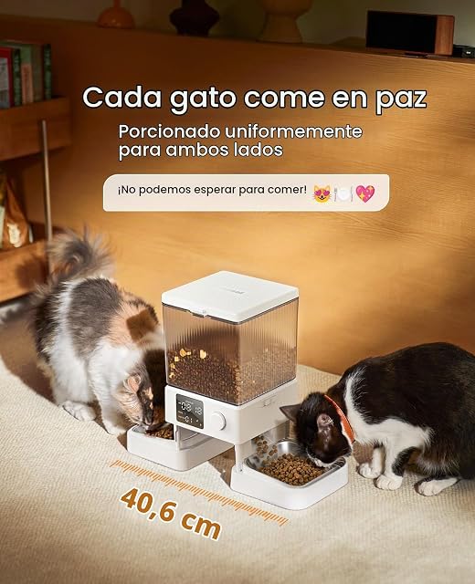 Foto 2 de 8 de oneisall Comedero automático para 2 Gatos, 20 Tazas/5 l, dispensador automático de Comida Seca (Blanco)