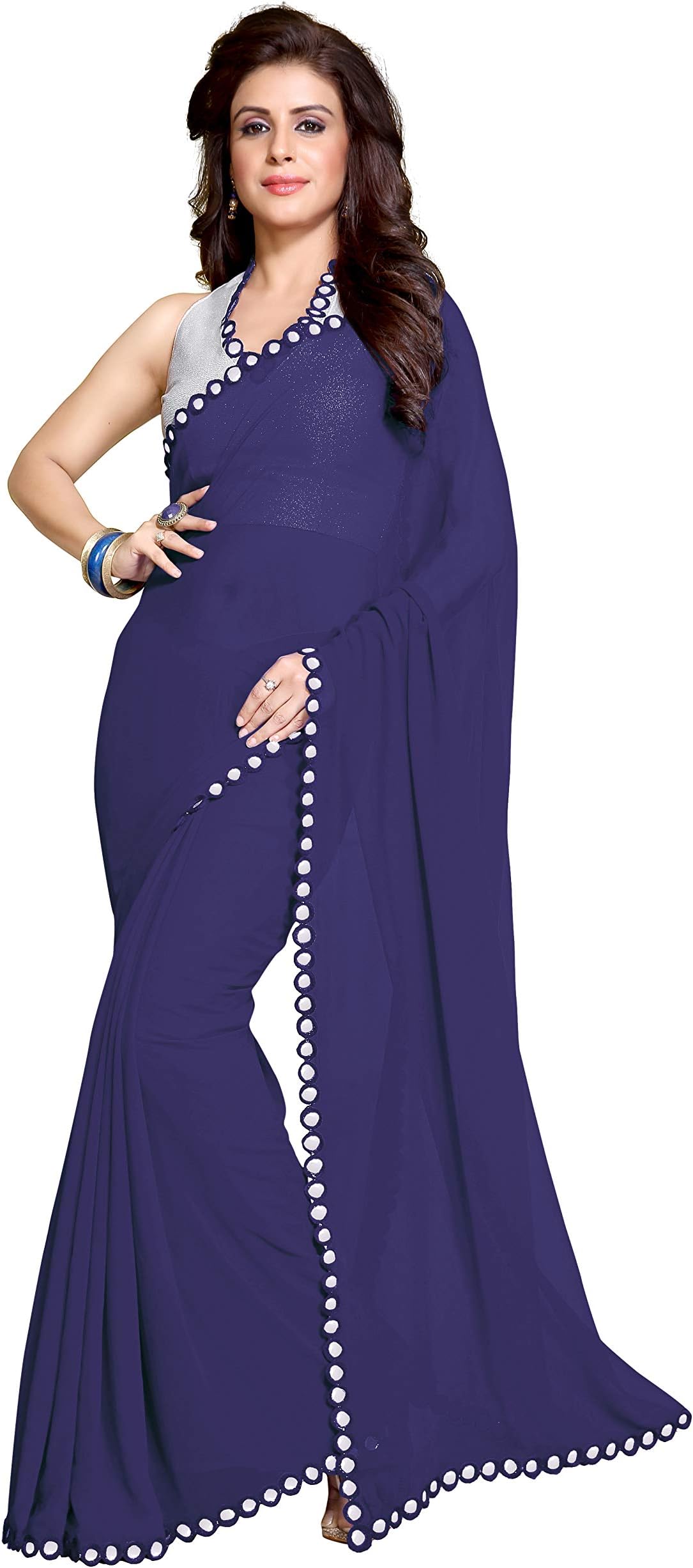 Women's Mirror Border Latest Indian Bollywood Designer Saree Unstitched Blouse Piece
