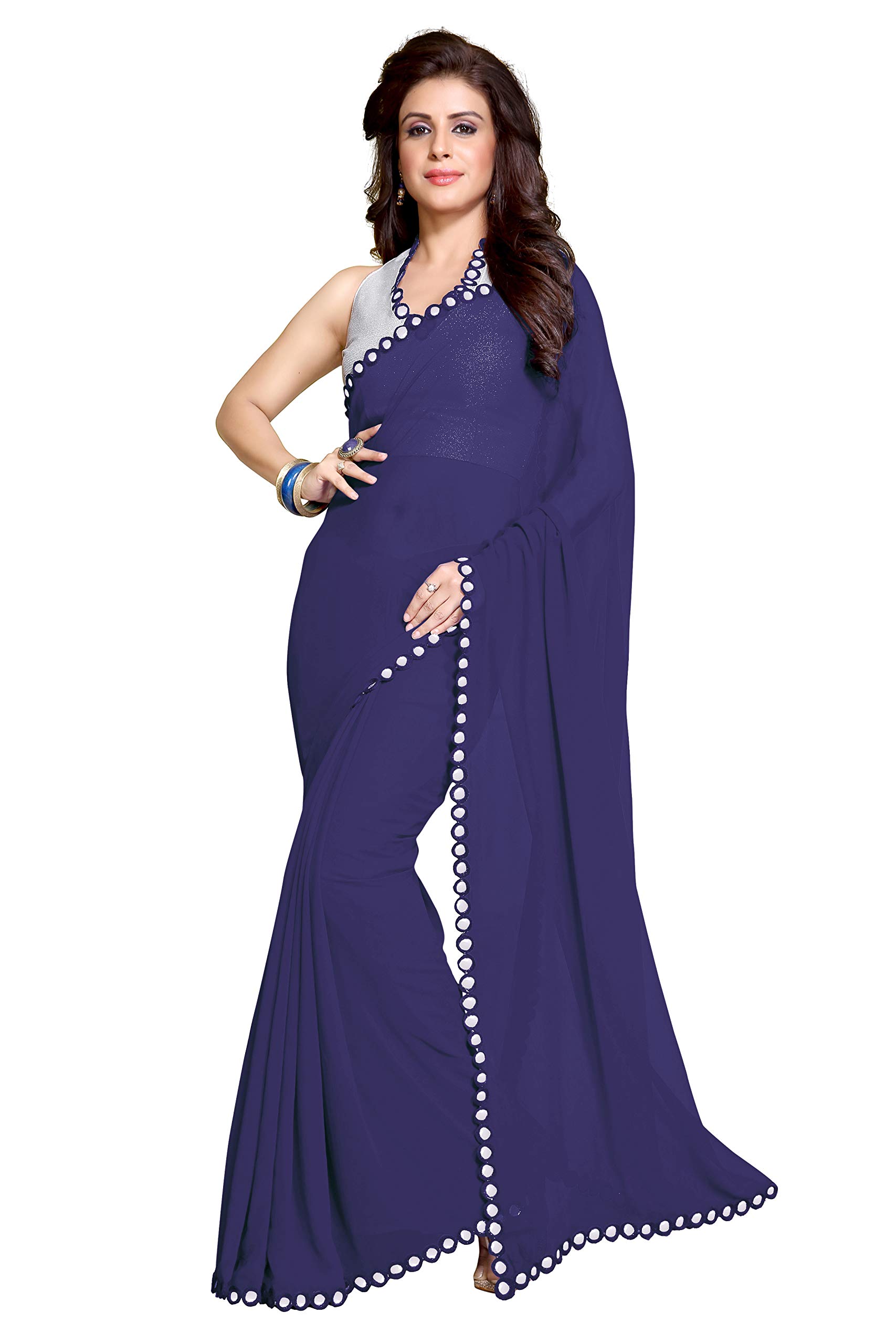 Mirchi FashionWomen's Mirror Border Latest Indian Bollywood Designer Saree Unstitched Blouse Piece