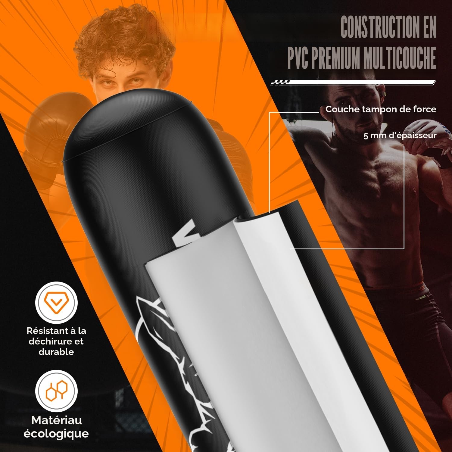 Sac de frappe debout pour adultes et adolescents, amélioré, 180 cm, en PVC, sac de frappe pour débutants (hommes et femmes), sac de punching pour sac de kickboxing pour Muay Thai, MMA, entraînement de
