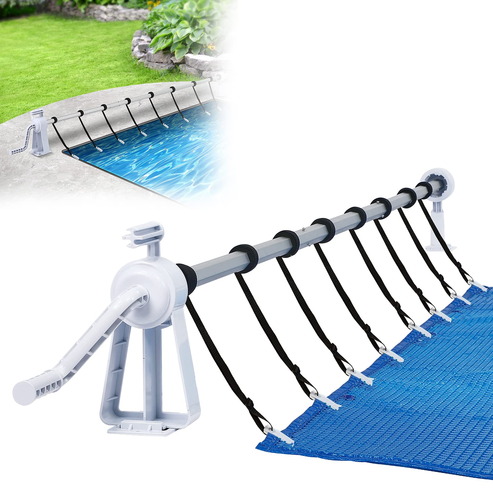 Aufun Pool Aufroller Premium 1,05-6,15 m, Mobiles Aufrollsystem für Poolplane & Abdeckung, fahrbar, witterungsbeständig