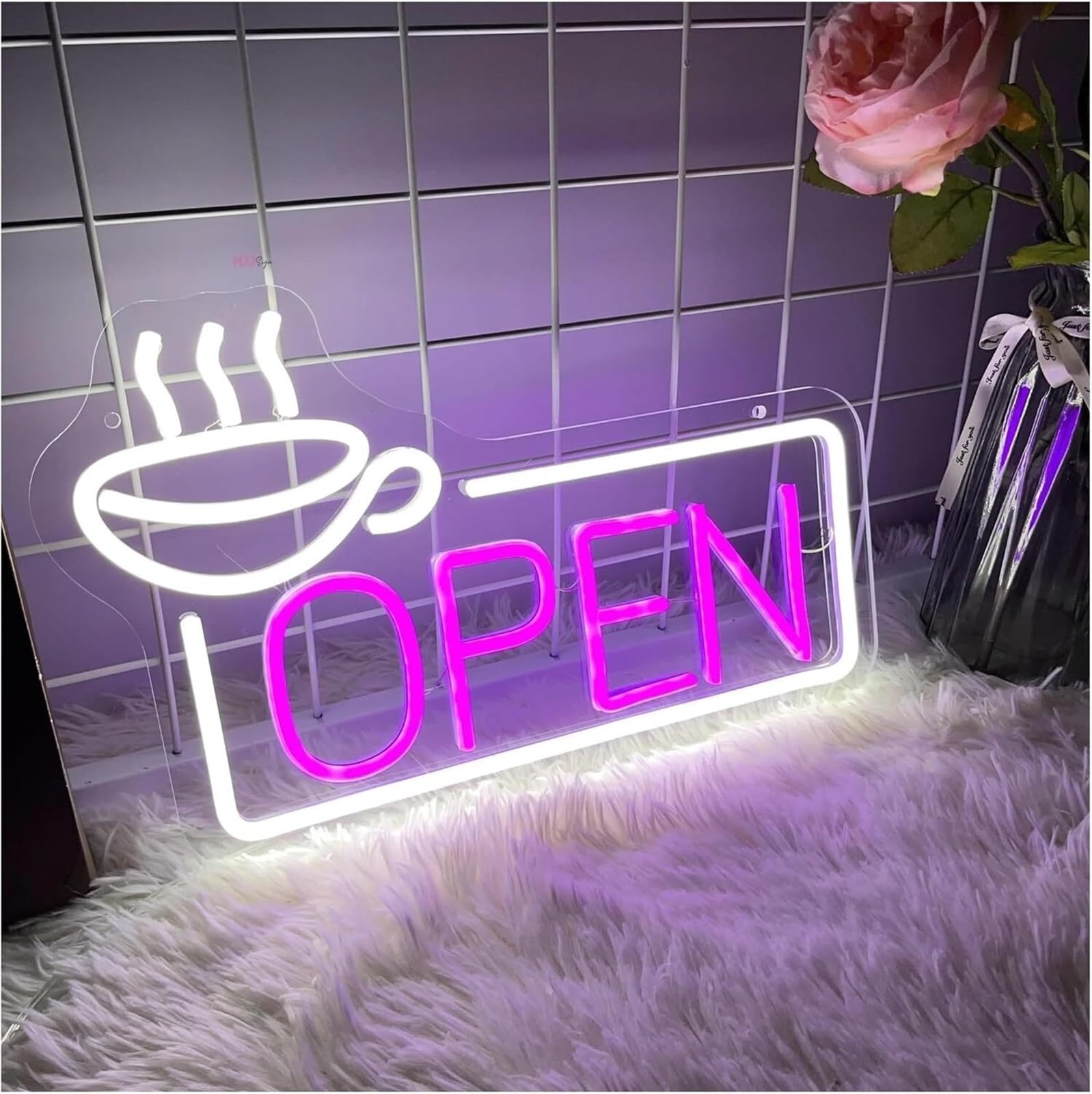 Lampada da parete sospesa con insegna luminosa al neon a LED "OPEN" per negozi, attività commerciali, bar, club e caffè