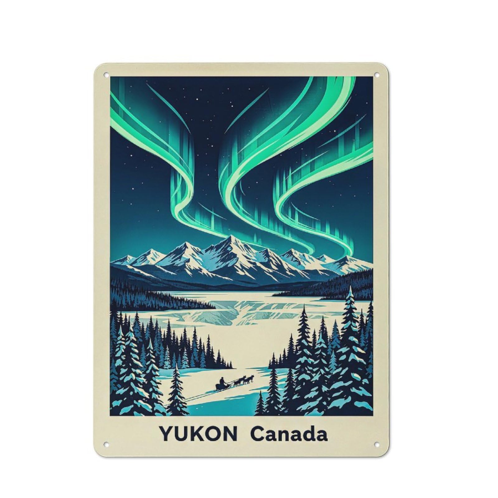 Junmoney Style-22 Yukon Canada Aurora Borealis Classic Metal Wall Decor 40X30cm, Office Metal Sign For Workspace, Cafe, Shop Or Desk Area