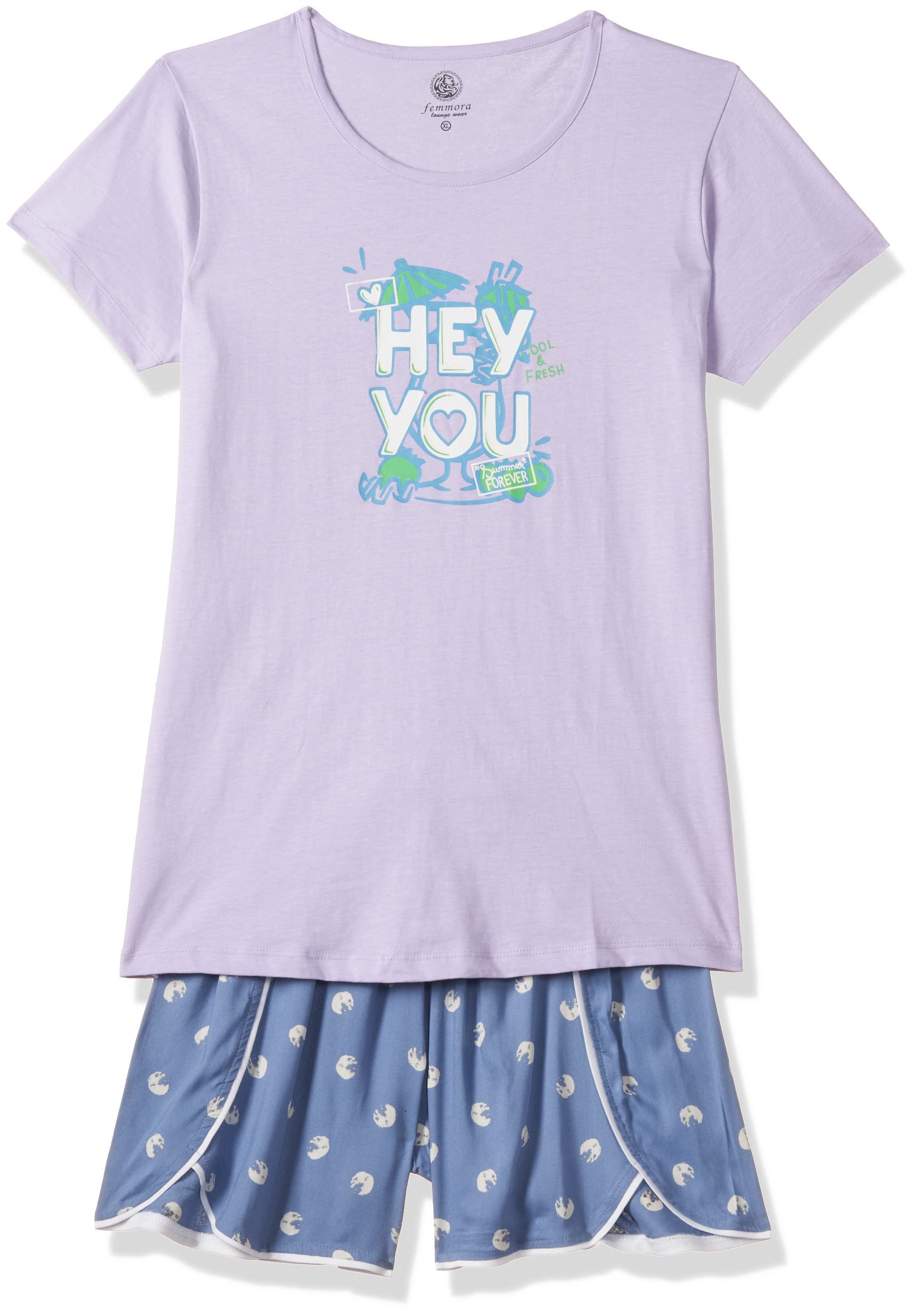 FEMMORA Women's Cotton Casual Night Shirt (137602_Sweet Lilac_XL)