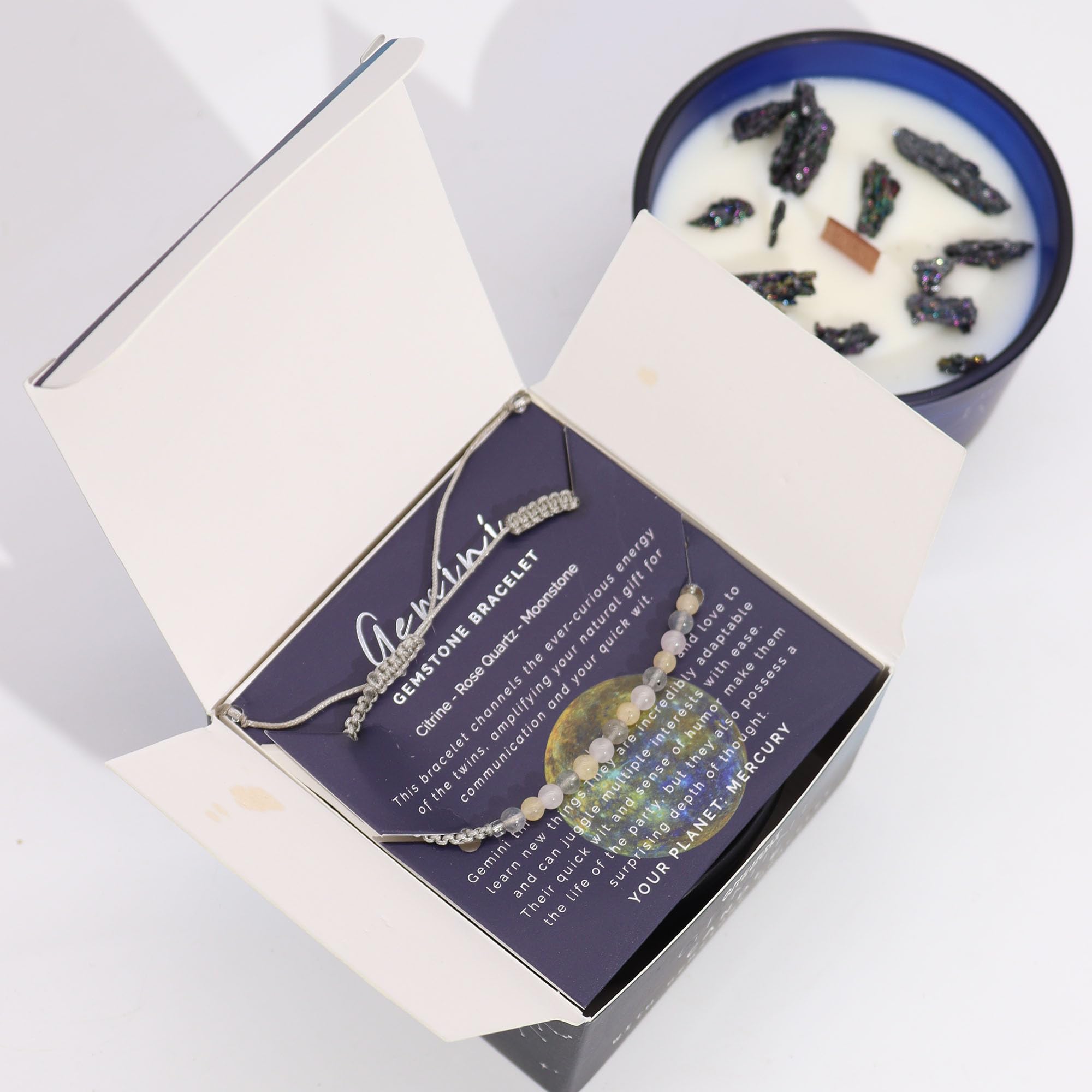 Zodiac Candle with Natural Stones and Semi-Precious Stones Bracelet in Gift Box, Scented Candles Aromatherapy - Image 2