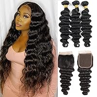 Vista 28 de Aelinsi 3 paquetes de cabello humano virgen brasileño suelto con cierre, grado 12A, sin procesar, con cierre de encaje 4 x 4, parte libre