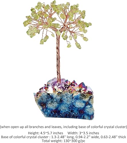 Miniatura 2 de rockcloud Árbol de dinero de cristal Feng Shui Bonsái con base de cuarzo de cristal recubierto de titanio, decoración para riqueza y suerte, peridoto