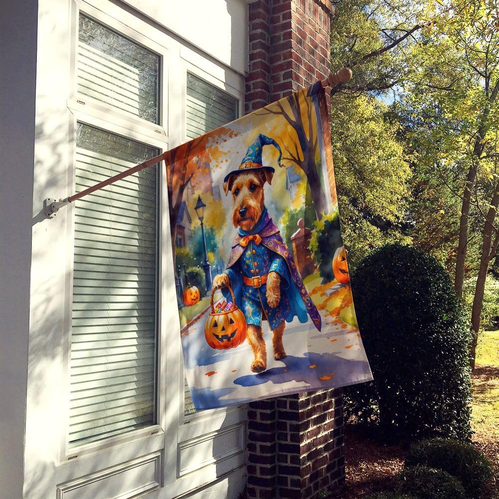 Caroline's Treasures Airedale Terrier Halloween Trick or Treat House Flag Large Porch Sleeve Pole Decorative Outside Yard Banner Artwork Wall Hanging, Polyester, House Size, Multicolor