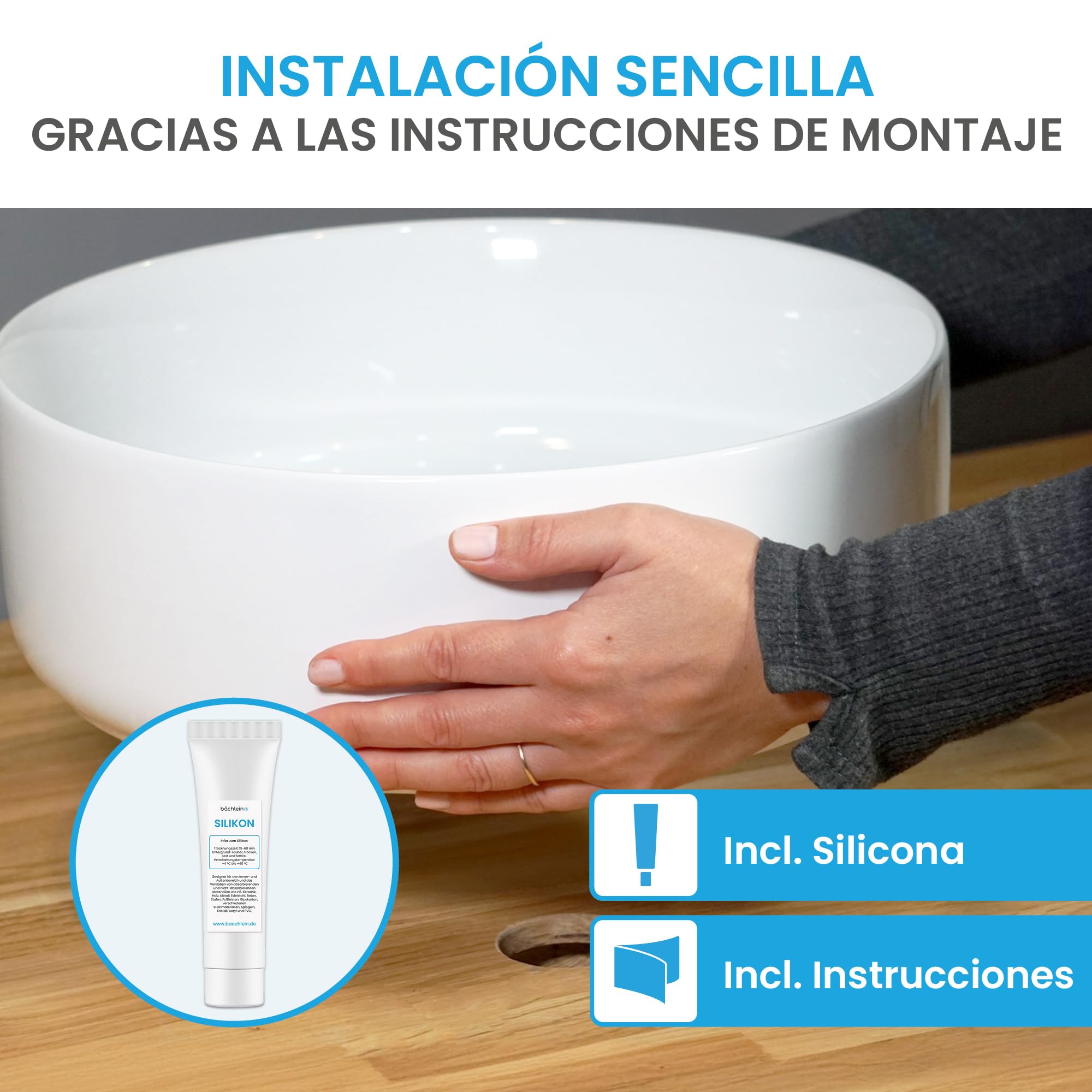 Bächlein Lavabo de encimera Tamula redondo cerámica Ø 31,5 cm blanco