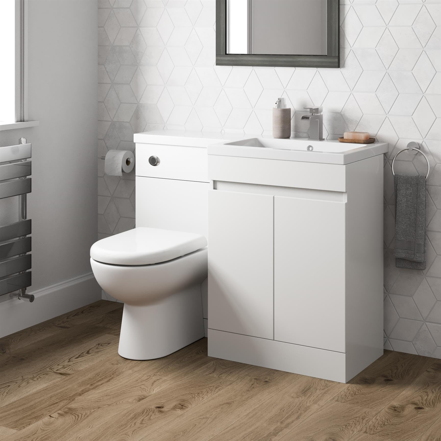 BAYSTONE Bathroom 600mm Vanity Unit & Soft Close Toilet Furniture Set Modern White