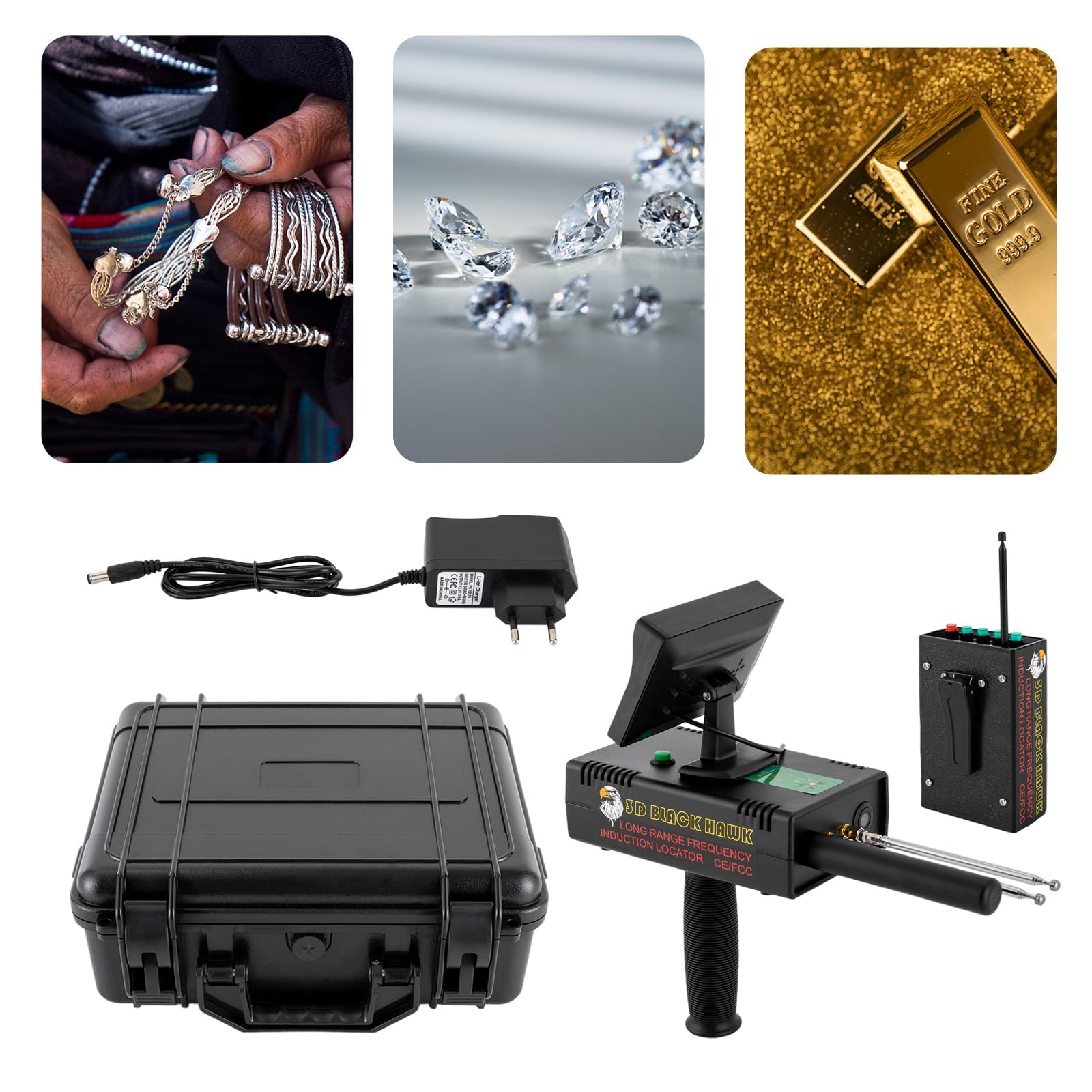 Detector de metales 3D con pantalla LED profesional, detector de metales de alta precisión, moderno detector de oro subterráneo para jardín, construcción, área de detección de tesoros, 1200 m