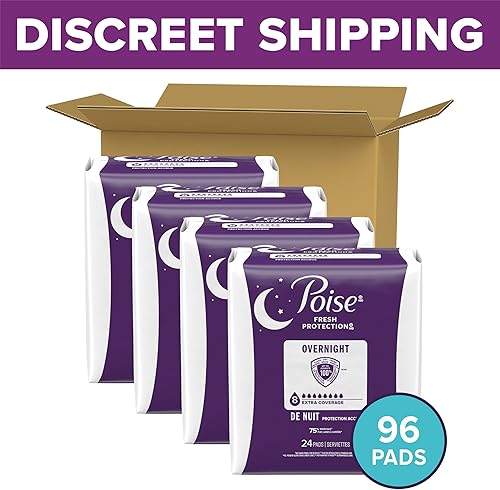 Miniatura 2 de Poise - Toallas femeninas para incontinencia nocturna y posparto para goteo de vejiga, nivel de absorción 8 gotascobertura adicional, 96 unidades,