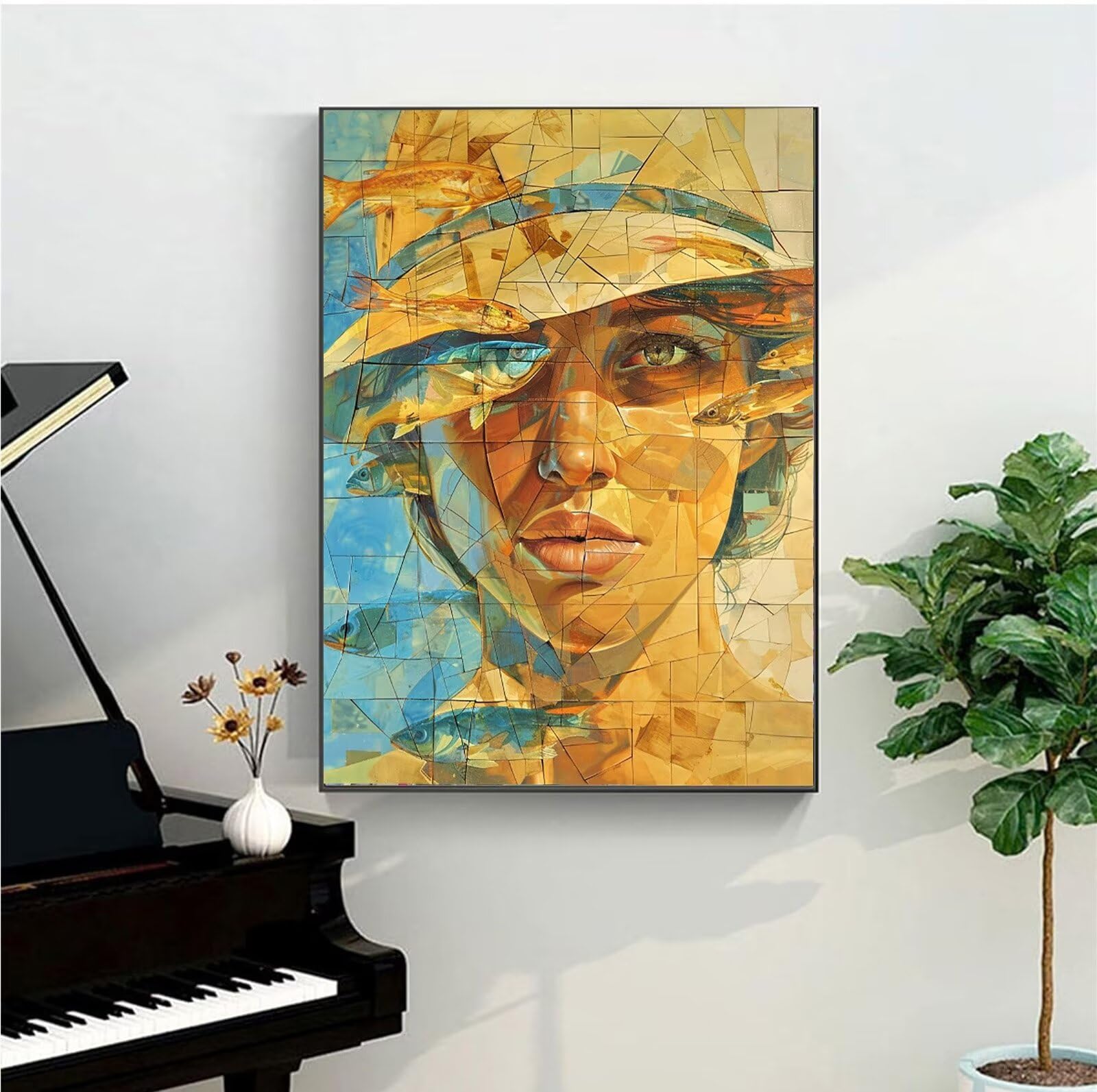 Hut-Malen nach Zahlen für Erwachsene, DIY digitales Ölgemälde-Set auf Leinwand mit Pinseln und Acrylpigment, Damen Street Artwork für Heimdekoration 60x80cm (mit Rahmen)