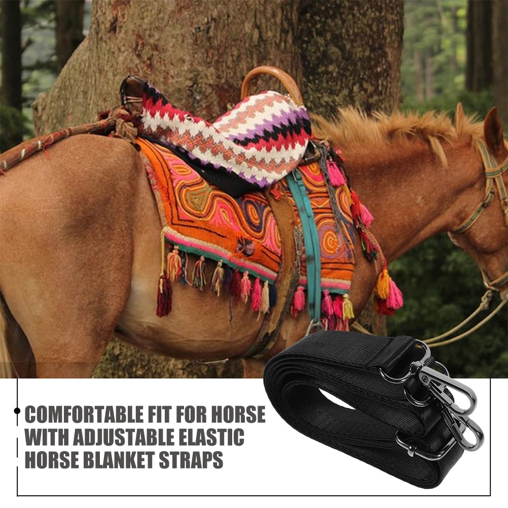 Toddmomy 2pcs Nylon Horse Blanket Leg Straps, Adjustable Blanket Sheet Tail Straps for Fixing Accessory Snaps and Loop End Black - Image 4