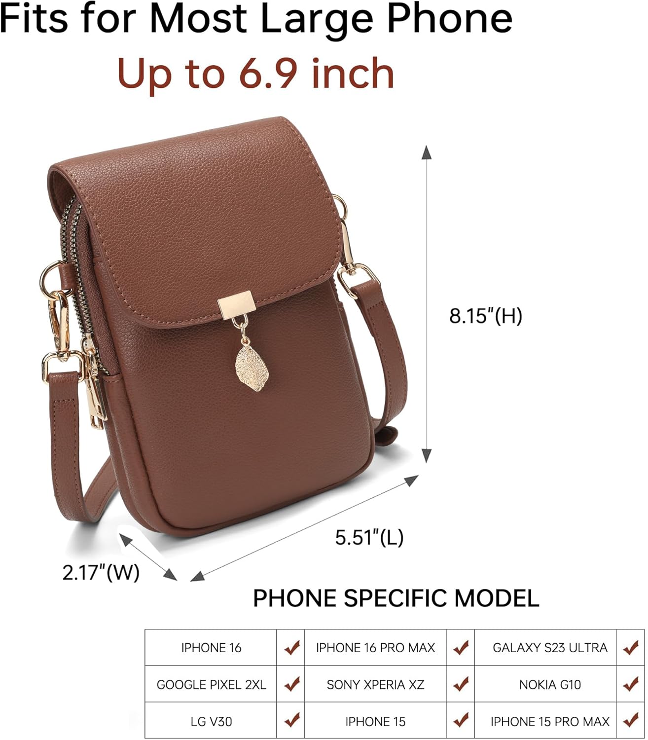 Small Crossbody Bags for Women Leather Multi Pocket Cell Phone Purse with RFID Blocking Card Slots for Everyday Use