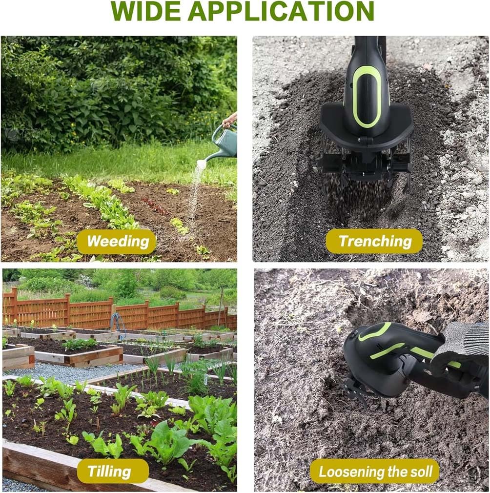 2-in-1 Cordless Tiller & Cultivator with Extension Pol, Gartenfräse, 24V Bodenhacke Elektrisch, Sternfräse Gartenfräse Akku Garten Geräte mit 4 Metallmesser 10cm Arbeitsbreite 10cm for Lawns (B)