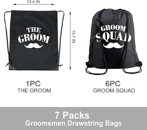Miniatura 2 de PartyGifts&beyond Paquete de 7 bolsas de regalo para padrinos de boda con cordón para despedida de soltero y boda (barba)