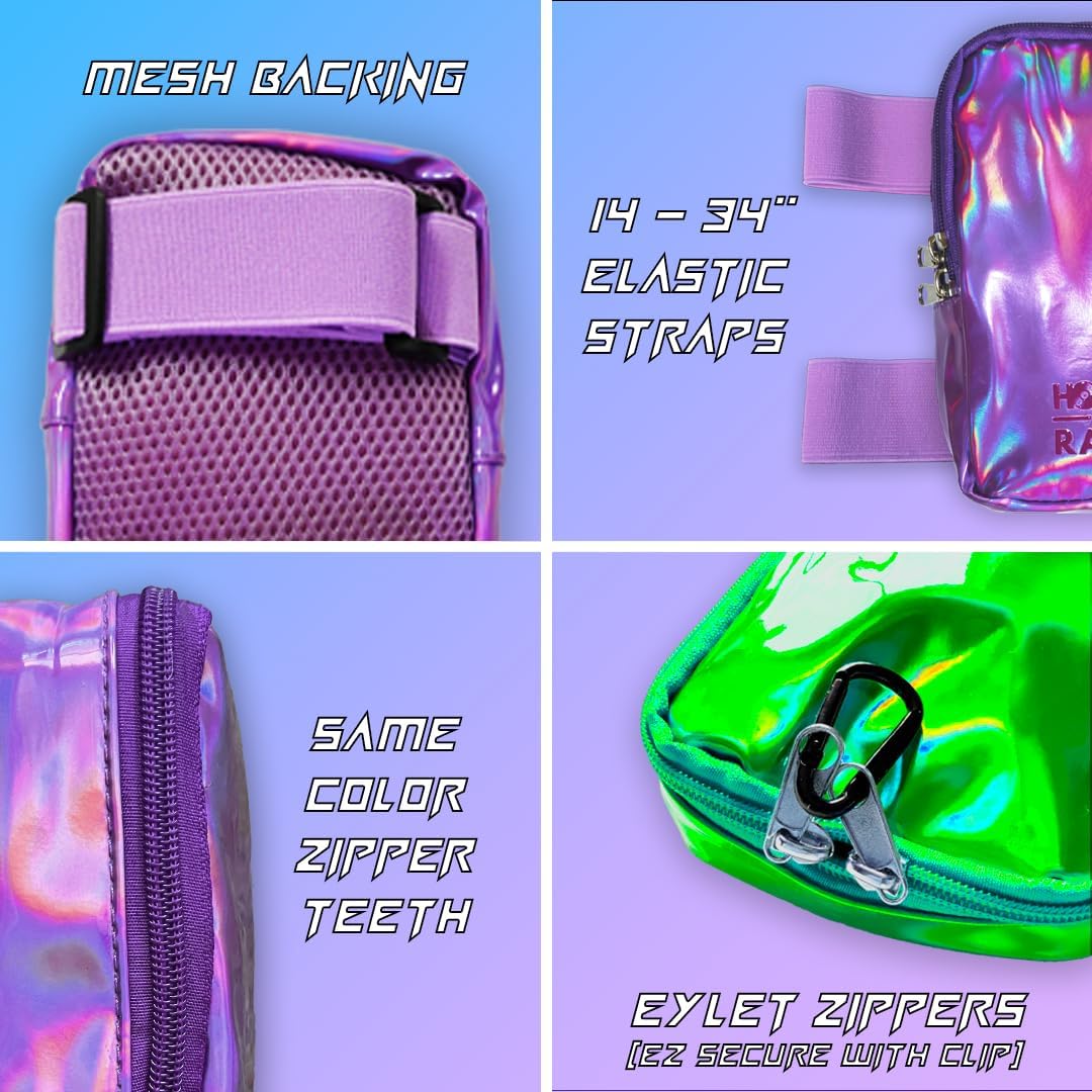 Holographic Thigh Bag No-Slip-Padded Backing - Inner Pockets & Double Zipper Carnival Thigh Bag for Women - Iridescent Leg Bag - Reflective Phone Holder (Purple) image 2