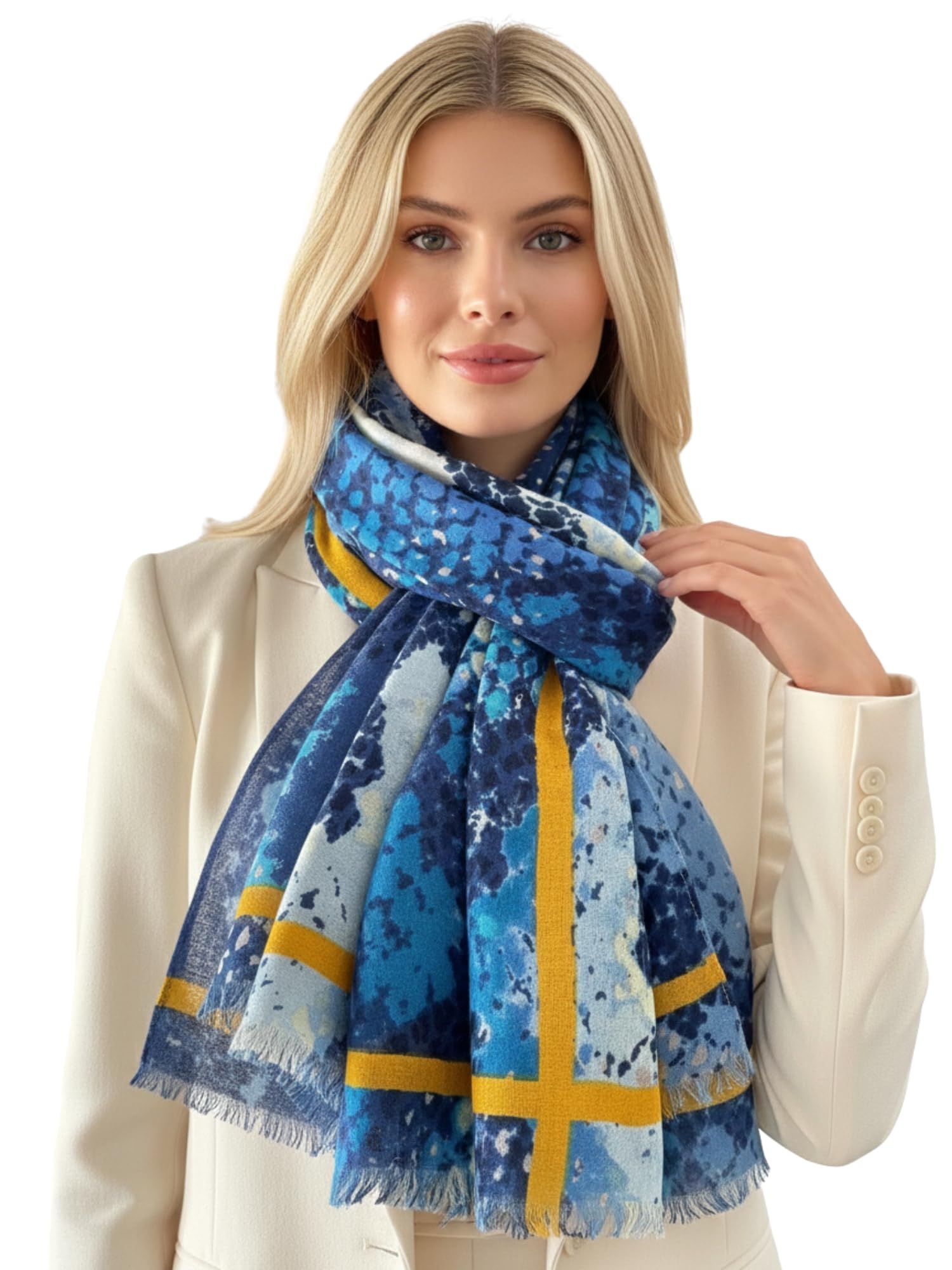 The Accessory Co. Large Snakeskin Scarf for Women, Ladies Leopard Print Stripe, Animal Shawl Wrap, Lightweight Scarves, Mustard Yellow Orange Blue Pink Grey (Blue Yellow)