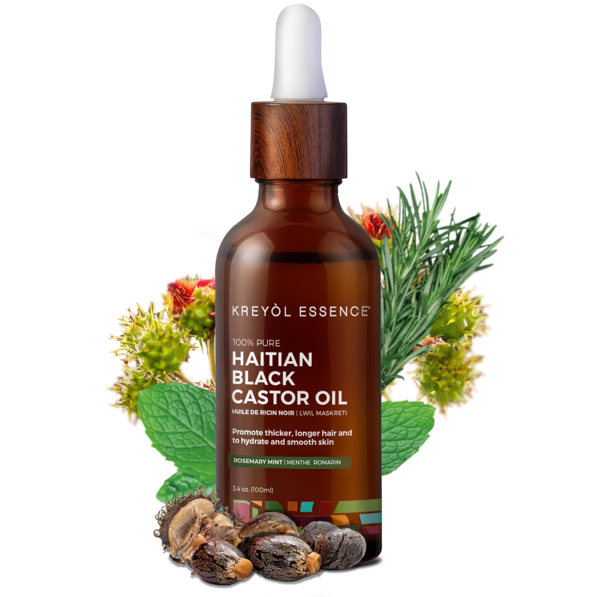 Kreyol Essence - Haitian Black Castor Oil for Skin and Hair, Glass Bottle | Cold Pressed | Hexane Free | Fuller-Looking Hair