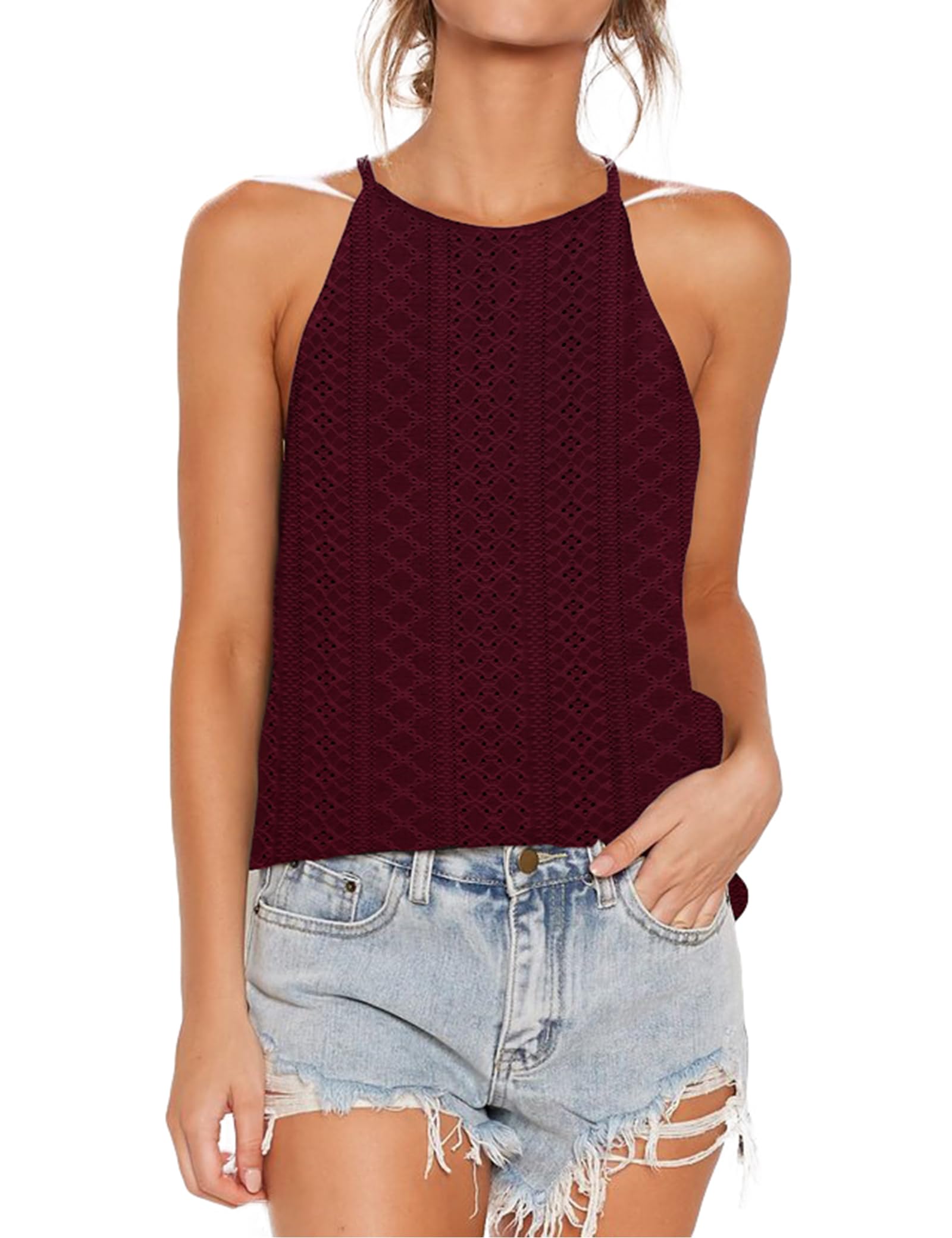 LouKeith Womens Tank Top Racerback Halter Tops Sleeveless Shirts Spaghetti Strap Camisole Casual Summer Basic Blouses