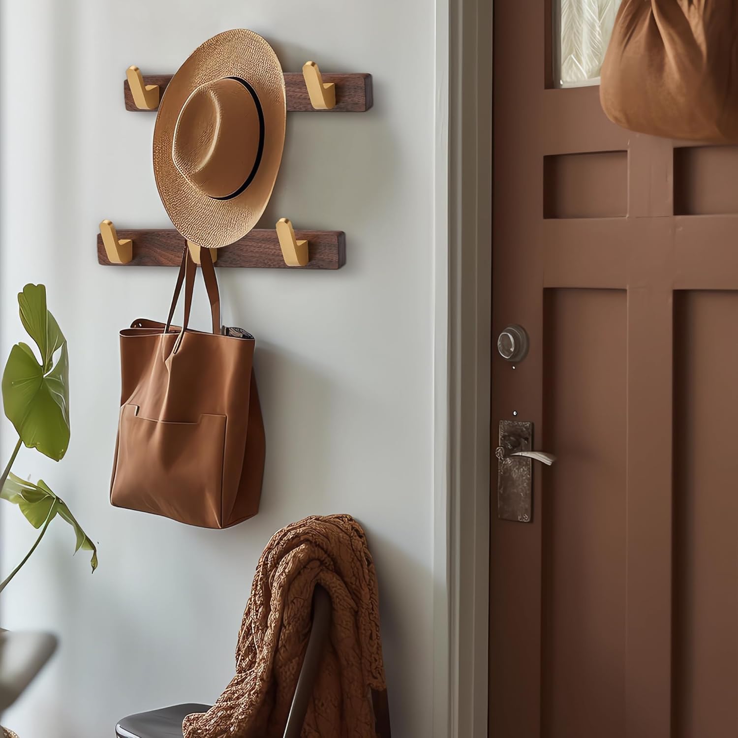 木製コートラックフックレール壁取り付け、素朴な玄関吊りコートラック、コートハンガー壁、コート、帽子、スカーフ用の6つのハンガーフック 壁取り付けコートラック  コートラック ウォールマウント - メタルコートラック - 高耐久コートフック 壁取り付け - 帽子用コート ... ＪＩＥＮＩＧＵＩ 壁掛けコートラック 玄関吊り下げコートラック メタルウッドコートレール 3つの素朴なフック付き コート、スカーフ、