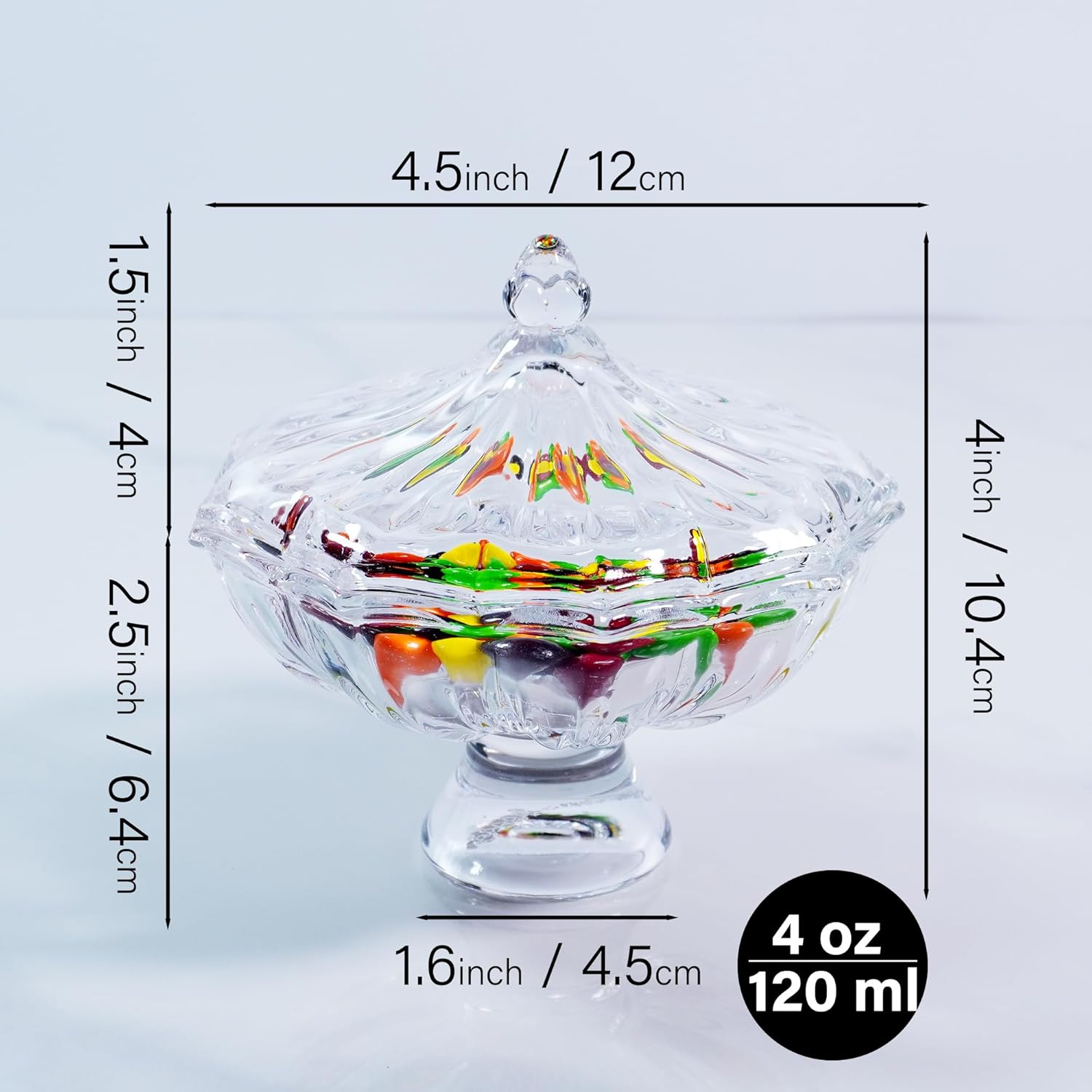 Glass Candy Dish with Lid 4oz, Clear Decorative Crystal Bowl with Thick Base – Small Dessert Bowl for Ice Cream, Jewelry, Candies, Nuts, Candle Holder, Party and Table Decor - Image 2