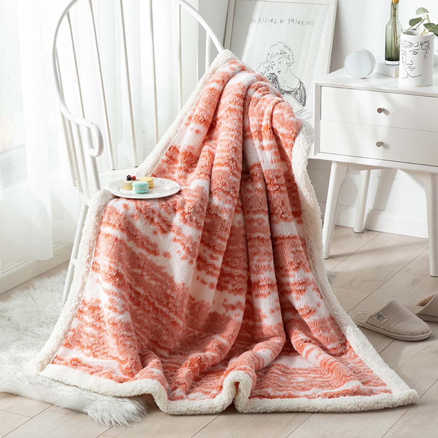 Manta de forro polar Sherpa, manta reversible de lujo súper suave, manta de cama cálida de lana de cordero, sofá, silla, lavable a máquina, 150 x 200 cm