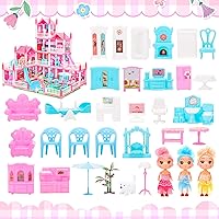 Vista 7 de Casa de muñecas AmiDear con 4 pisos y 11 habitaciones, juego de casa de muñecas princesa de ensueño con muebles, tobogán de piscina, casa de juguete