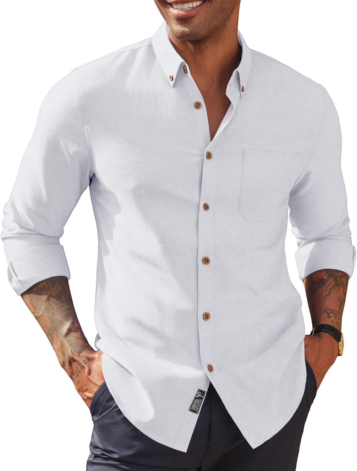 PJ PAUL JONES Men's Oxford Button Down Shirt Long Sleeve Regular Fit Business Casual Dress Shirts with Chest Pocket