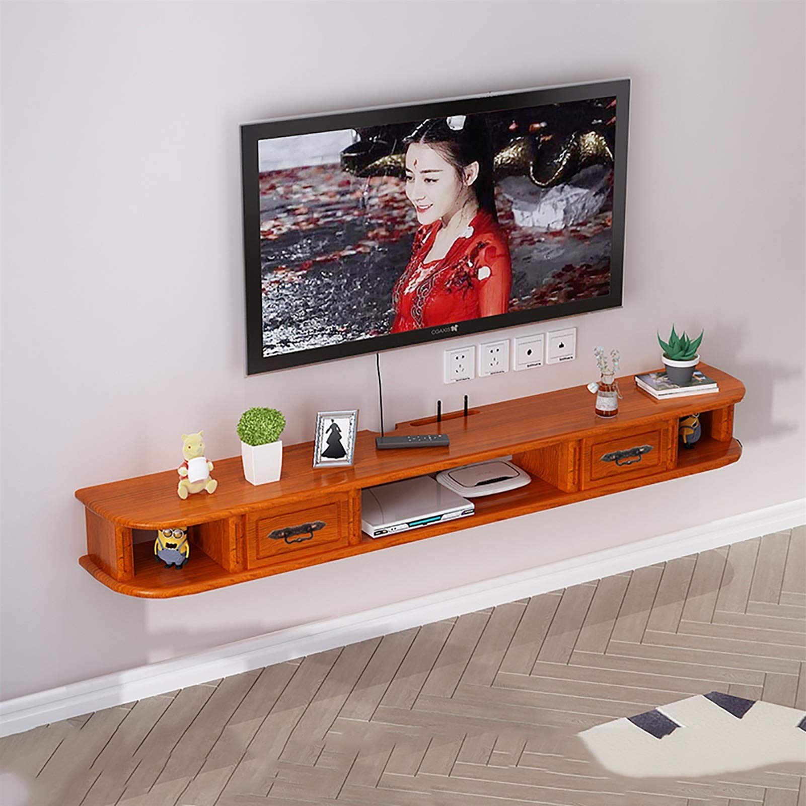 Soporte flotante para TV de pared para televisores de 47.2/55.1/59 pulgadas, elegante estantería que ahorra espacio, solución de almacenamiento de entretenimiento en el hogar