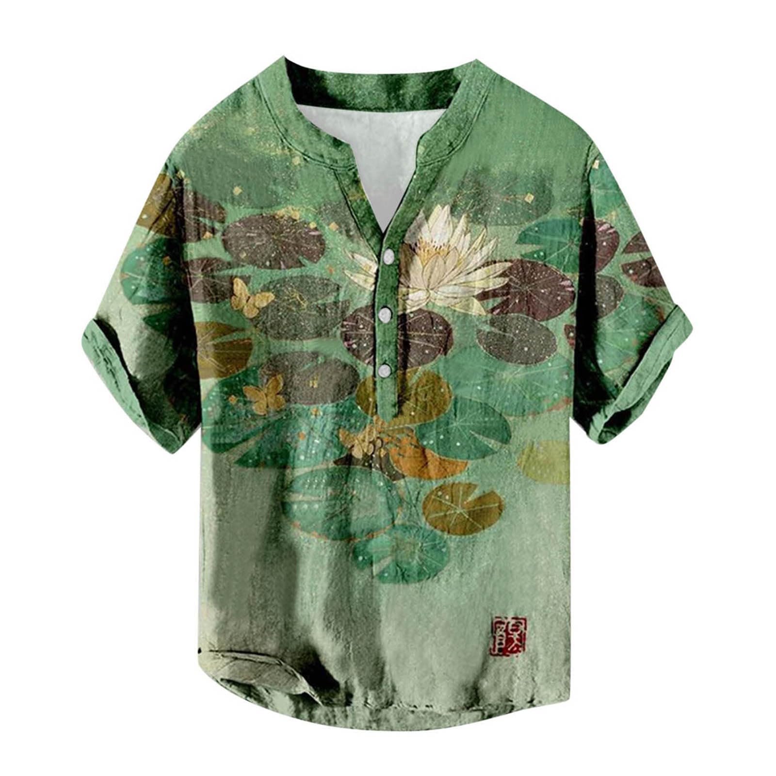 Camicia da uomo a maniche corte hawaiana, con stampa digitale 3D, con fibbia a tasca, da uomo, con scollo a V, a maniche corte, traspirante, per allenamento, business, tempo libero
