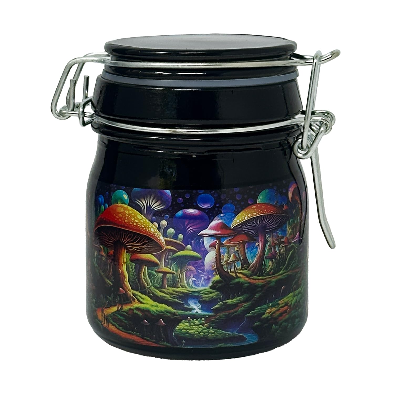 Ted Miller Innovation - 3.75" Glass Storage Jar with Clamping Lid: Cosmic Mushrooms