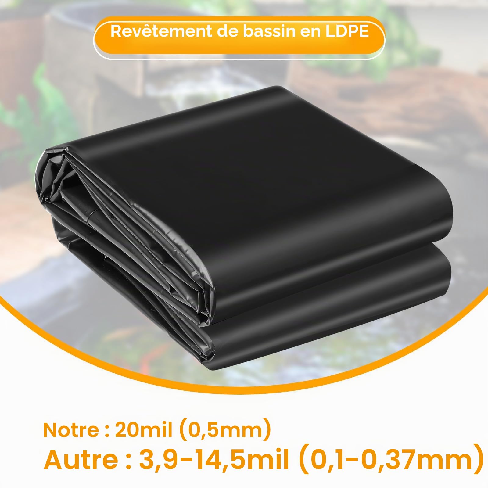 TezhiIe Bâche de bassin en polyéthylène basse densité noire, 4 x 5 m, 20 mm, robuste et flexible pour étangs de jardin, étangs à poissons, fontaines d'eau, ruisseaux (4 x 5 m)