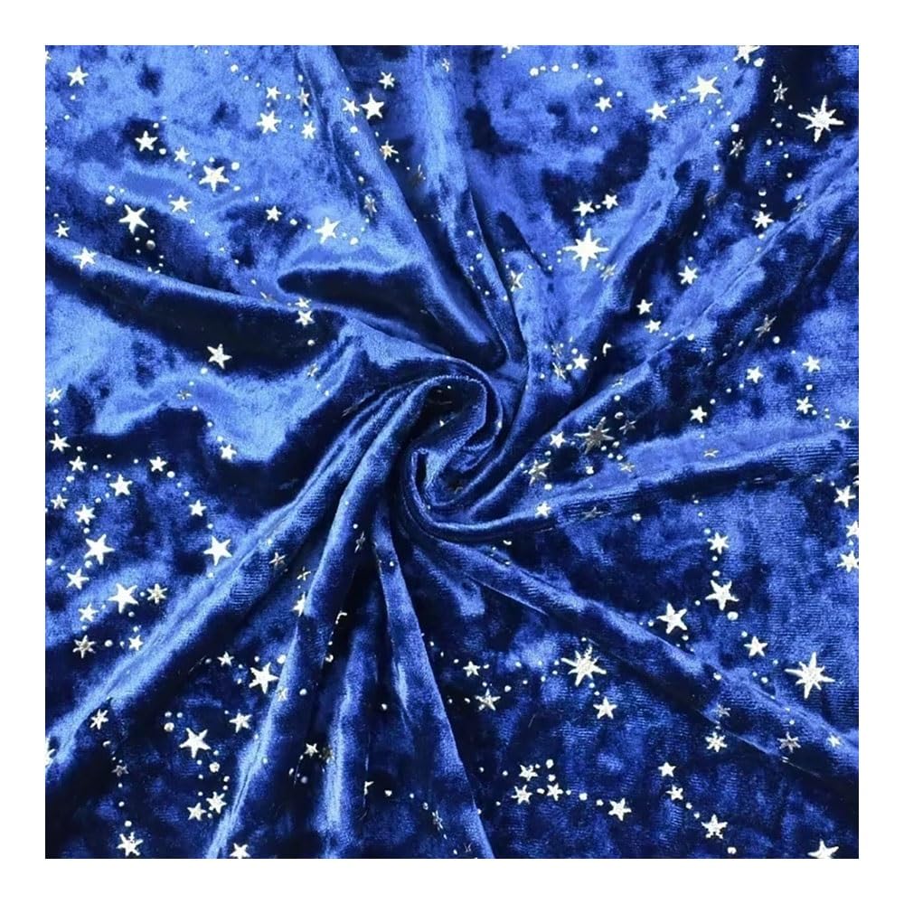 Tela De Terciopelo Elástico (poliéster Y Elastano) - 160 Cm De Ancho X 200 Cm De Largo, Estampado De Estrellas, 11 Tonos | For Confección De Vestidos Y Costura DIY(NavyBlue)