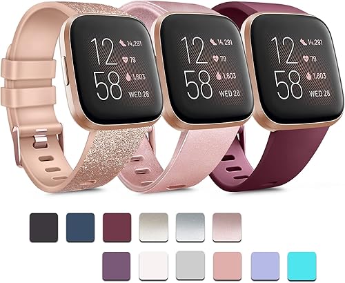Vista 13 de Paquete de 3 bandas de silicona suaves compatibles con Fitbit Versa 2 / Fitbit Versa / Fitbit Versa Lite, bandas deportivas ajustables para mujeres