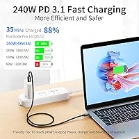 Vista 3 de ULT-WIIQ Cable USB C a USB C de 240 W de carga rápida PD 3.1 y USB C, cable de datos de 10 Gbps de transferencia de datos de alta velocidad, cable