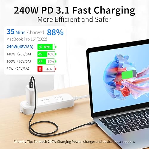 Miniatura 2 de ULT-WIIQ Cable USB C a USB C de 240 W de carga rápida PD 3.1 y USB C, cable de datos de 10 Gbps de transferencia de datos de alta velocidad, cable