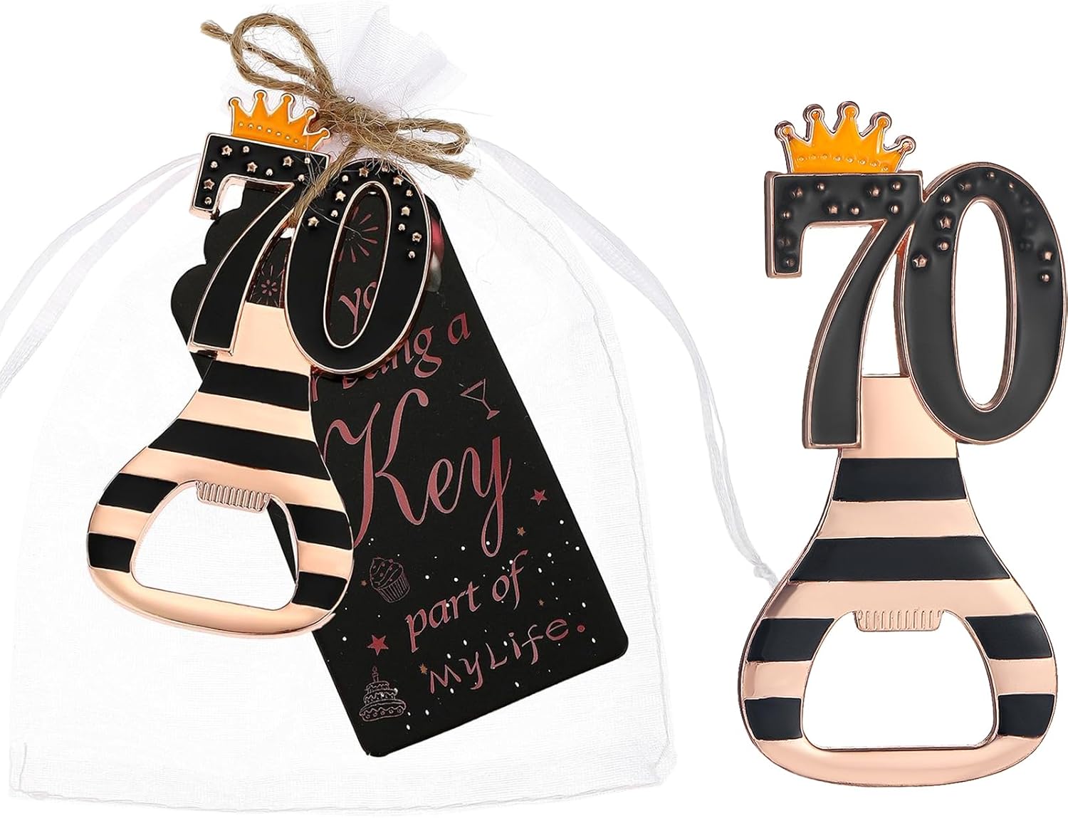 24 pcs 70th Gold Bottle Opener Birthday Party Favors for Guests,70th Beer Bottle Opener Favors Bulk for Birthday Anniversary Souvenirs Party Decor Supplies (Rose Gold 70)