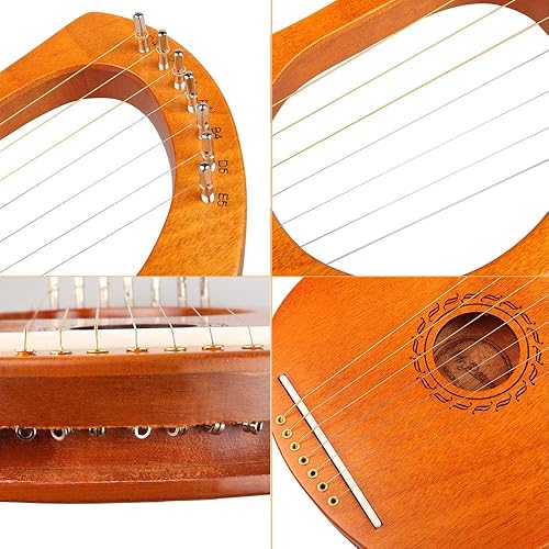 Miniatura 9 de Mr.Power Arpa de Lira Estilo Grecia Antigua 7 Cuerdas de Metal Lira con Llave de Afinación Juego de Cuerdas Extra y Bolsa de Concierto (7 Cuerdas,