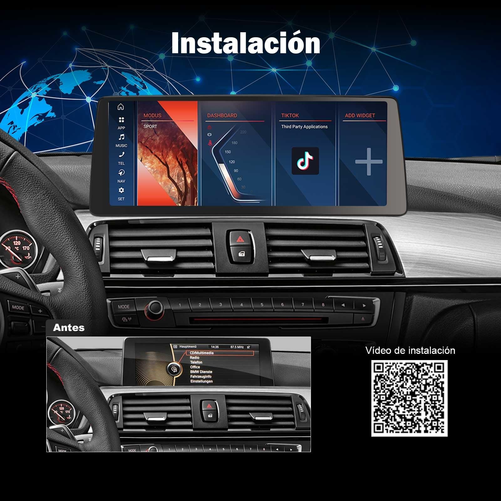 12,3" 8-Core 8GB+128GB Android 15 Radio Coche Bluetooth GPS Navegador para BMW Serie 3 F30 F31 F34 Serie 4 F32 F33 F36 M3 F80 M4 F82 Sistema NBT IPS iDrive CarPlay Android Auto WiFi Canbus iDrive DSP